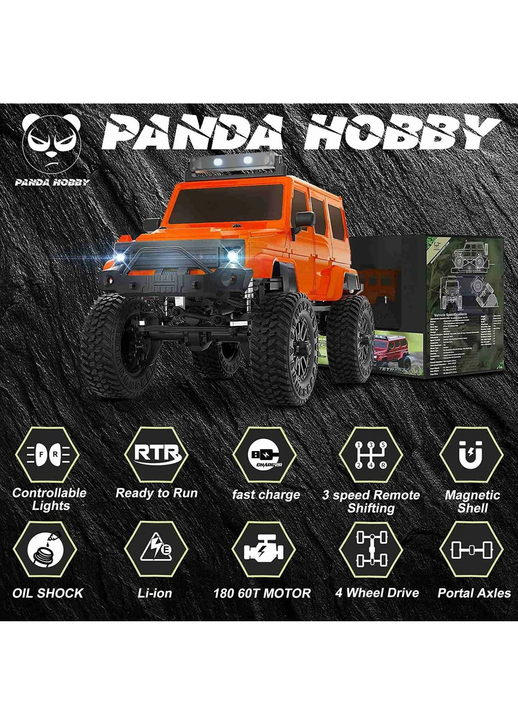 Panda 1/24 Tetra24 X3 Portal Edition RTR Scale Mini Crawler - Orange 7 Panda 1/24 Tetra24 X3 Portal Edition RTR Scale Mini Crawler - Orange - Image 5