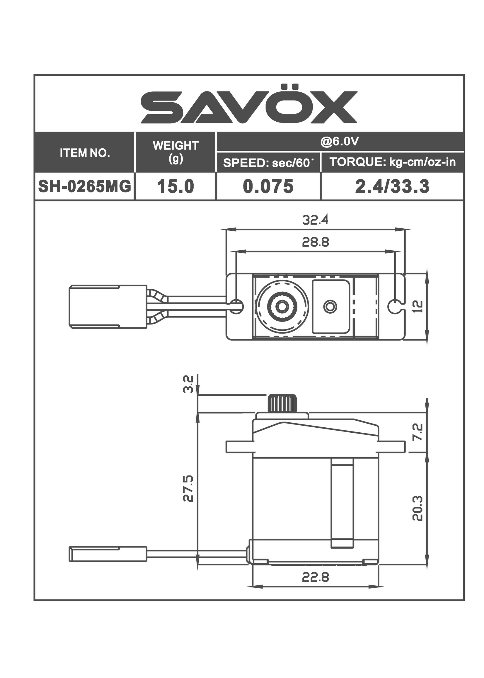 Savox SAVSH0265MG - Micro Digital MG Servo .075/33 @ 6.0V 4 Savox SAVSH0265MG - Micro Digital MG Servo .075/33 @ 6.0V - Image 2