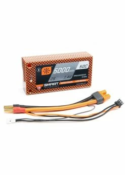 Spektrum SPMX50002S50HT - 7.4V 5000mAh 2S 50C Smart Race Shorty Hardcase LiPo Battery: Tubes, 5mm