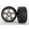 Traxxas 6479 - Split Spoke Black Chrome Wheels / S1 Compound Slick Tires - Front -Rc Car Component Shop traxxas 6479 split spoke black chrome wheels s1 co