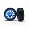 Traxxas 7573R - 12-Spoke Blue Chrome Wheels / Slick Tires -Rc Car Component Shop traxxas 7573r 12 spoke blue chrome wheels slick ti